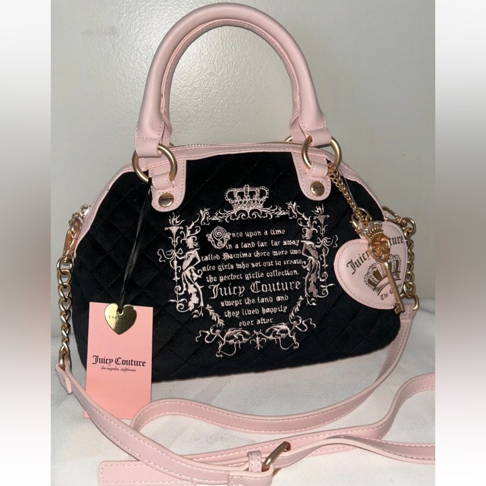 NEW! NWT JUICY COUTURE Velour Juicy Tale Crossbody Bag in Black/Light Pink